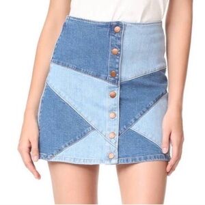 Madewell Blue Patchwork A-Line Skirt